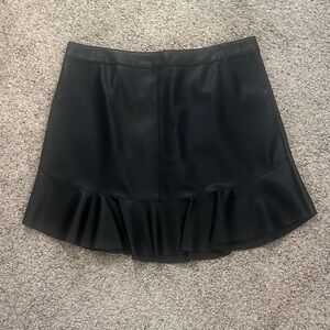 Black Faux Leather Ruffle Hem Mini Skirt